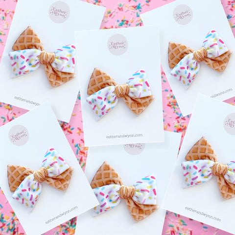Velvet Ice Cream Sprinkle Cone Bow