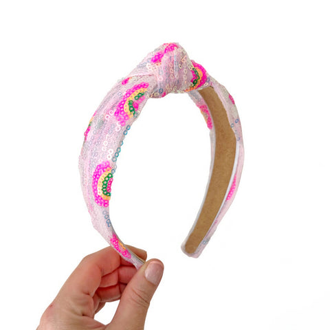 Pink Rainbow Sequin Knot Headband