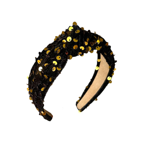 Black Velvet & Gold Sequin Knot Headband