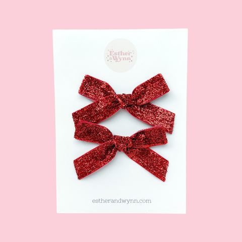 Red Glitter Bow Pigtail Set lol
