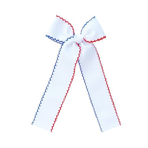 Red White & Blue Scallop Stitch Longtail Ribbon Bow