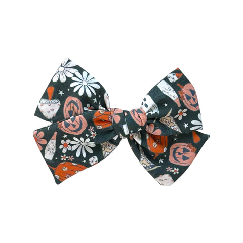 Black Halloween Print Pinwheel Bow
