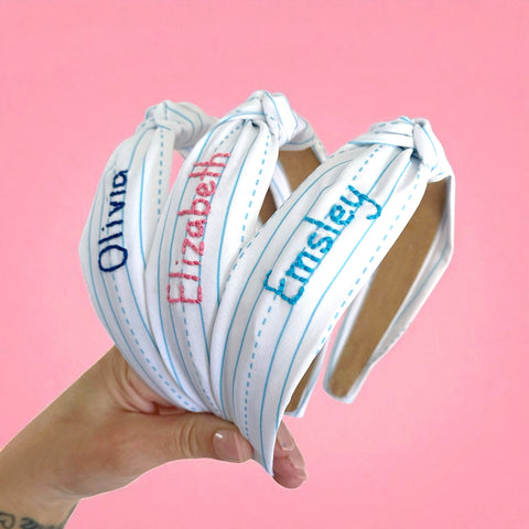 Personalized Embroidered Notebook Knot Headband