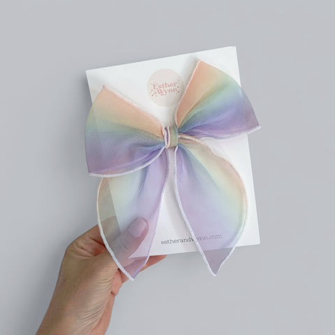 Large rainbow tulle fable bow