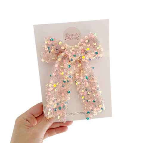 Iridescent Sequin Nude Longtail Bow