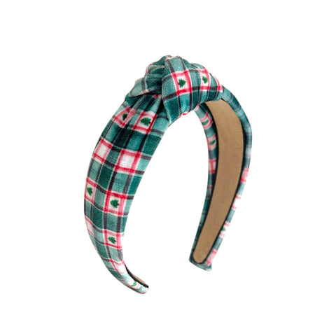 Green Christmas Plaid Velvet Knot Headband