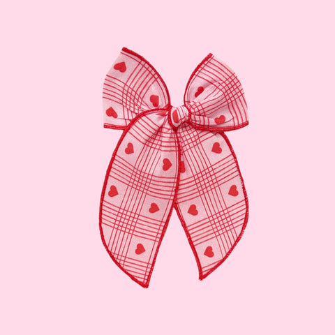 Pink & Red Plaid Heart Fable Bow