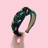 Green Velvet Christmas Light Knot Headband