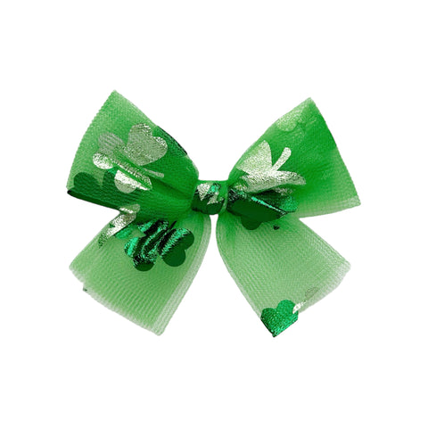 Green Foil Shamrock Tulle Bow