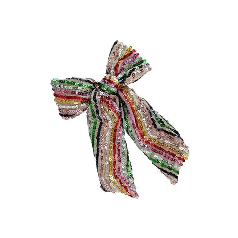 Rainbow Stripe Sequin Longtail Bow