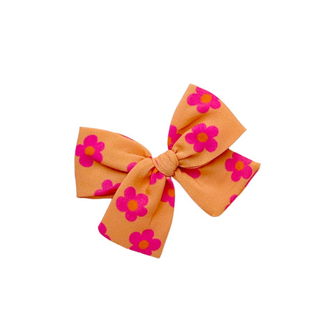 Orange & Pink Daisy Crepe Pinwheel Bow