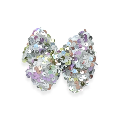 White Mesh Sequin Pinwheel Bow