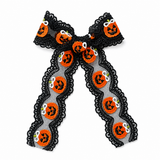 Black Embroidered Pumpkin Lace Longtail Bow