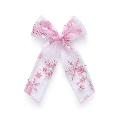 Pink Glitter Snowflake Tulle Longtail Bow