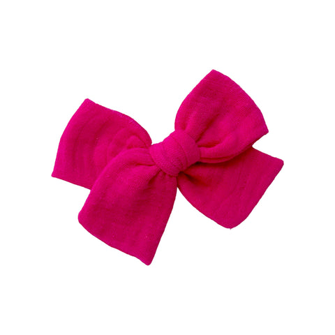 Bright Pink Muslin Gauze Pinwheel Bow