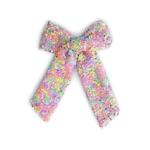 Neon Rainbow Sequin Longtail Bow