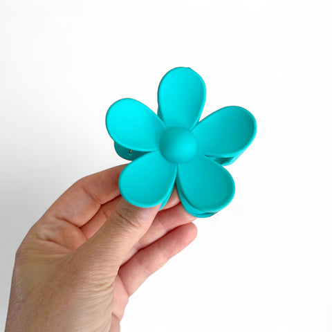 Teal Flower Claw Clip