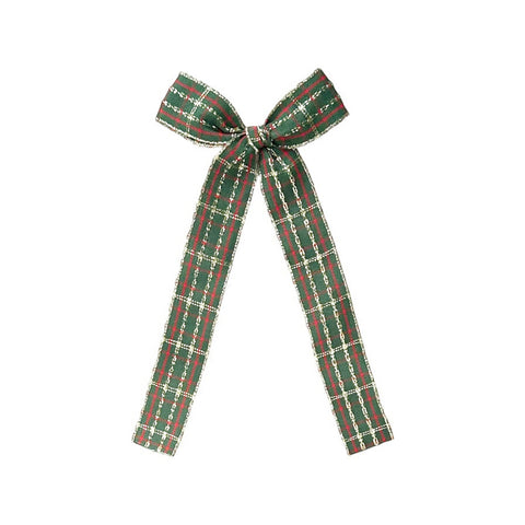 Green Plaid Longtail Ribbon Bow
