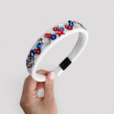 White Patriotic Sequin Headband