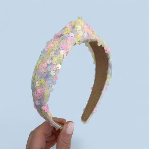 Pastel Rainbow Sequin Knot Headband