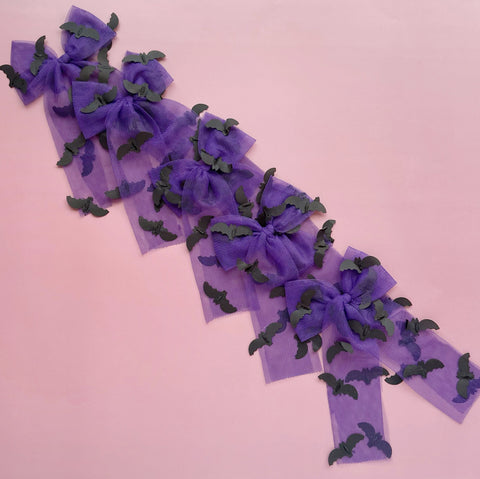 Purple Bat Tulle Bow