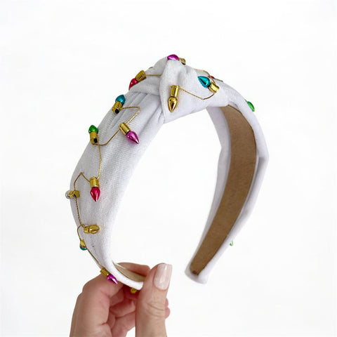 White Velvet Christmas Light Knot Headband
