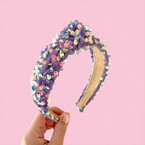 Purple Sequin Velvet Knot Headband