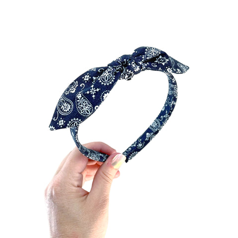 Dark Blue Bandana Print Bow Knot Headband