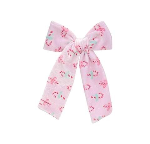 Pink Candy Cane Velvet Longtail Bow
