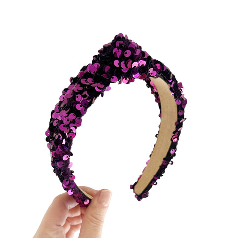 Plum Sequin Velvet Knot Headband