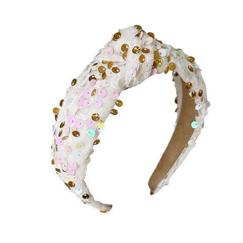 White Velvet Sequin Knot Headband