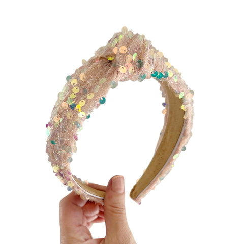 Iridescent Sequin Nude Knot Headband