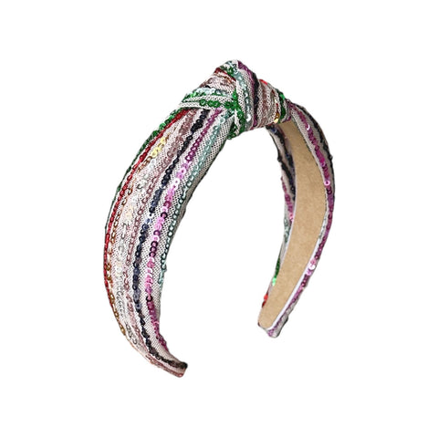 Rainbow Stripe Sequin Knot Headband