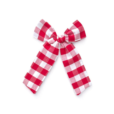 Red & White Gingham Longtail Bow