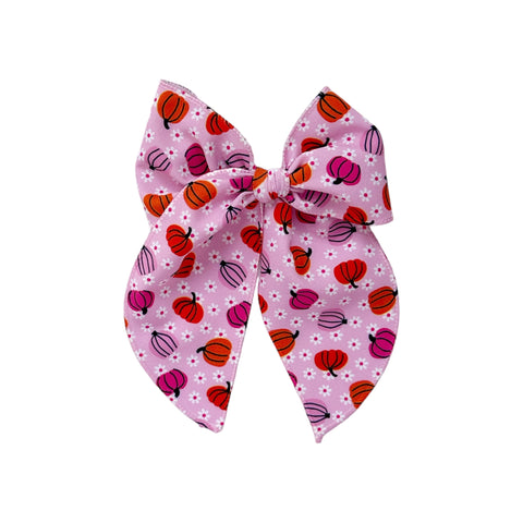 Pink Floral Pumpkin Large Fable Bow