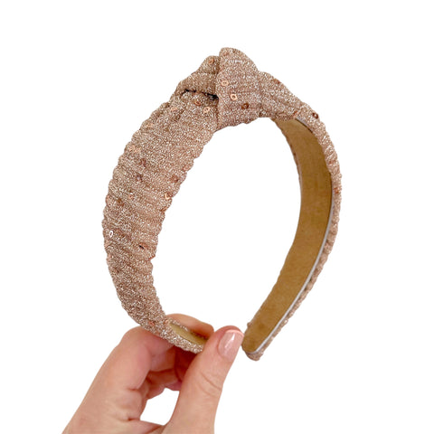 Champagne Rib Knit Sequin Knot Headband