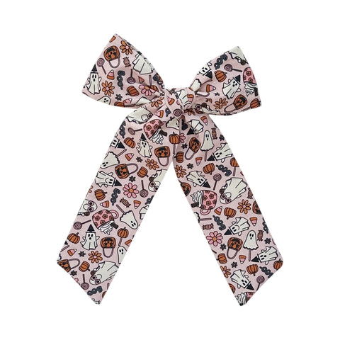Pink Fall Print Longtail Bow