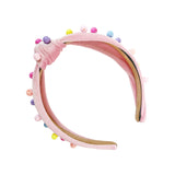 Pink Beaded Velvet Knot Headband
