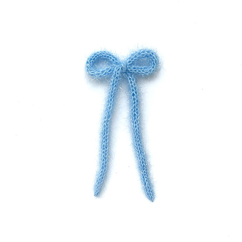 Light Blue Tinsel Longtail Knit Bow