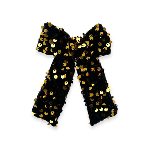 Black & Gold Velvet Longtail Bow