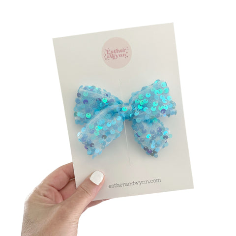 Blue Sequin Bow