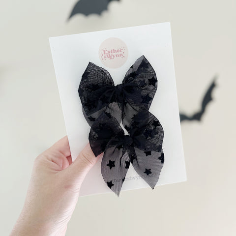 Black Tulle Star Fable Bow Pigtail Set