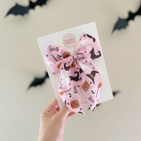 Pink Spooky Print Fable Bow