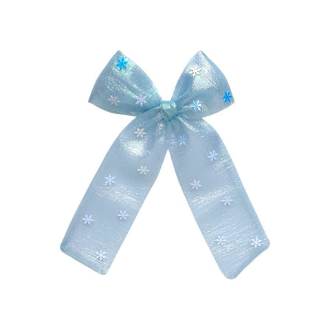 Iridescent Blue Snowflake Longtail Bow