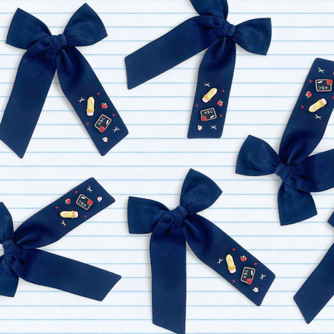 Back to School Navy Longtail Bow
