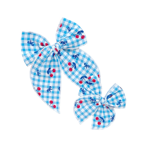 Blue Gingham Cherry Fable Bow