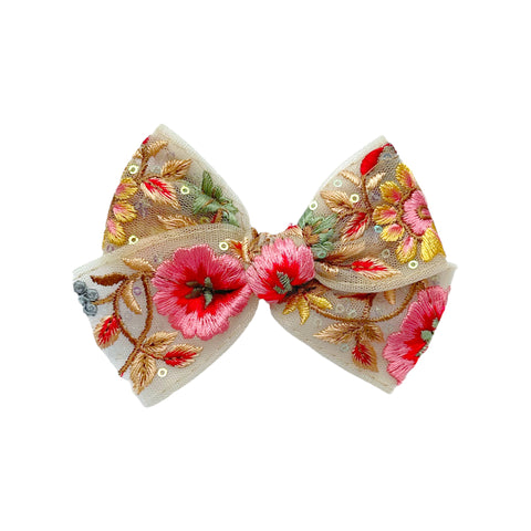 Embroidered Floral Bow