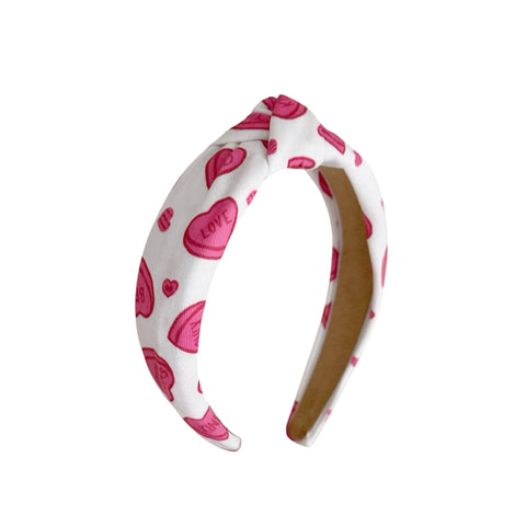 Pink Conversation Heart Top Knot Headband