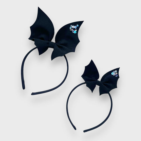 Black Sequin Bat Bow Headband