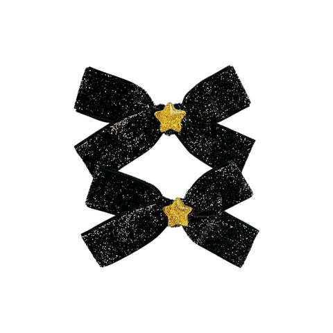 Black & Gold Glitter Star Pigtail Bow Set